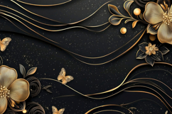 Black Gold Flower With Butterfly Background Product Image 1