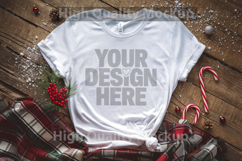 Christmas White T-shirt mockup - Christmas Background Product Image 1