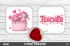 Pink Teacher Knitting, Valentine Coaster PNG Product Image 1