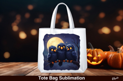 Crows with Moon Sublimation PNG. Halloween Tote Bag Product Image 1