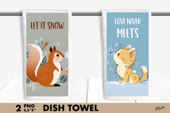 Winter Animal Dish Towel PNG. Cute Animal Sublimation Product Image 1