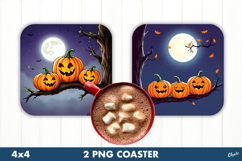 Halloween Pumpkins Coaster PNG. Funny Pumpkins Coaster Product Image 1