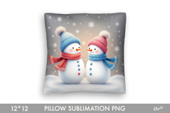Cute Snowmans Pillow Sublimation. Christmas Pillow PNG Product Image 1