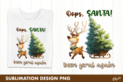 Oops, Santa! Cute Reindeer, Christmas Tree Sublimation PNG Product Image 1