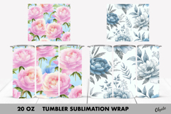 Flower Tumbler Wrap. Blue Peony, Pink Peony Tumbler PNG Product Image 1