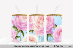 Peony Glass Can PNG. 16 OZ Glass Can Wrap PNG Product Image 1