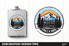 BBQ Retro Round Sublimation PNG, Flask BBQ Grill PNG Product Image 1