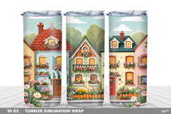 Cute Spring Houses Tumbler Wrap Sublimation PNG Product Image 1