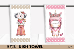 Whimsical Valentine Dish Towel PNG. Love Animal Kitchen PNG Product Image 1