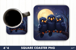 Crows with Moon Coaster. Halloween Coaster Sublimation Product Image 1
