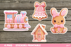 Pink Christmas Stickers PNG. Gingerbread Stickers Printable Product Image 1