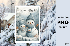 Watercolor Family Snowman Garden Flag Sublimation PNG Product Image 1
