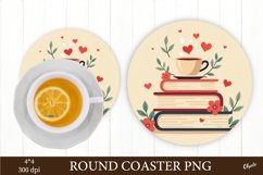 Heart and Book Coaster PNG. Valentine's Day Round Coaster Product Image 1