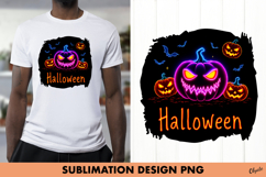 Monster Pumpkin Neon Sublimation. Halloween Tshirt PNG Product Image 1