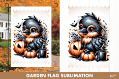 Halloween Garden Flag Sublimation. Cute Crow PNG Product Image 1