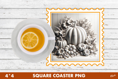 Pumpkin Coaster PNG. Halloween Square Coaster PNG Product Image 1