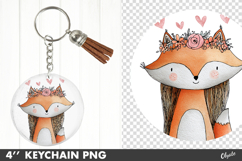 Valentine Keychain PNG, Whimsical Cute Fox Sublimation Product Image 1