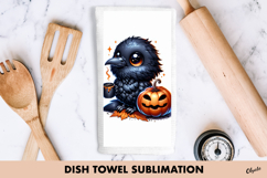Halloween Dish Towel Sublimation. Cute Halloween Crow PNG Product Image 1