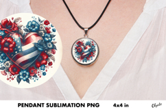 Patriotic Heart Pendant PNG. 4th July Cirkle PNG Product Image 1