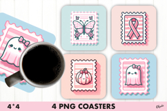 Pink Stamp Coaster. Cancer Awareness Coaster PNG Product Image 1