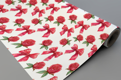 Watercolor Rose with Bow Seamless Pattern and Digital paper Product Image 9