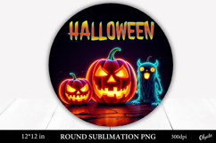 Neon Pumpkin Halloween Round Sign Sublimation PNG Product Image 1