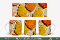 Cozy Fall Mug Sublimation Wrap PNG. Knitting Leaves PNG Product Image 1