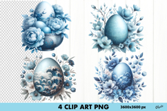 Watercolor Easter Blue Flower Clipart. Egg Clipart Product Image 1