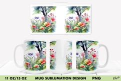Watercolor Forest Mug Sublimation. 11 OZ, 15 OZ Mug Wrap Product Image 1