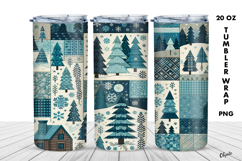 Winter Tumbler Wrap PNG, Winter Patchwork Sublimation Product Image 1