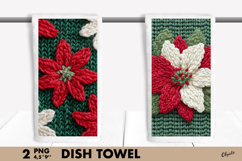 Crochet Poinsettia, Christmas Dish Towel Sublimation Design Product Image 1