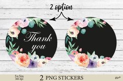 Watercolor Flower Thank You Stickers Sublimation PNG Product Image 1