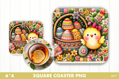 Easter Rustic Patchwork Coaster Sublimation PNG Product Image 1