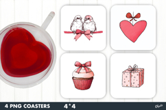 Valentine Coaster Sublimation, Love Square Coaster PNG Product Image 1