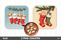 Christmas Socks, Christmas Animal, Coaster PNG Product Image 1