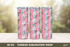 Flower Tumbler Wrap PNG, Pink Tumbler Sublimation Product Image 1