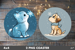 Christmas Cute Animal Round Coaster PNG. Winter Coaster Product Image 1