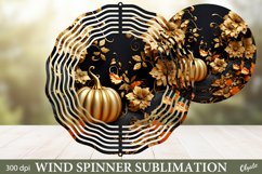 Gold Halloween Wind Spinner PNG. Golden Pumpkin Sublimation Product Image 1