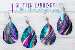 Glitter Earrings Sublimation | Teal Golden Stripes Teardrop Product Image 1