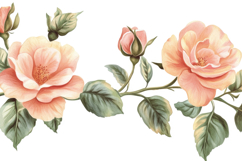 Watercolor Pink Rose With Leaves Background Product Image 1