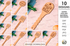 Engraved Wooden Spatulas Bundle Laser Cut. Kitchen Decor SVG Product Image 1