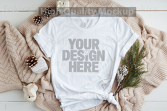 Christmas White T-shirt mockup - Christmas Background Product Image 1