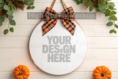 Fall-Halloween Round Wood Sign Mockup - Door Wood Sign Product Image 1
