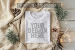 Christmas White T-shirt mockup - Christmas Background Product Image 1
