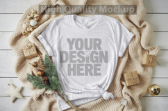 Christmas White T-shirt mockup - Christmas Background Product Image 1