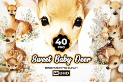 Sweet Baby Deer Clipart Bundle 40 PNG Product Image 1