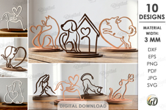 Pets Line Art Stands Bundle Laser Cut. Standing Decor SVG Product Image 1