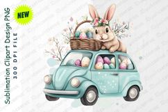 Watercolor Easter Bunny With Floral Crown On Car Filled PNG Product Image 1
