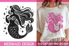 Starry Mermaid Silhouette SVG | Plus Size Ocean Fantasy PNG Product Image 1