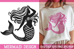 Mermaid Silhouette SVG Cut File| Ocean Fantasy PNG Clipart Product Image 1